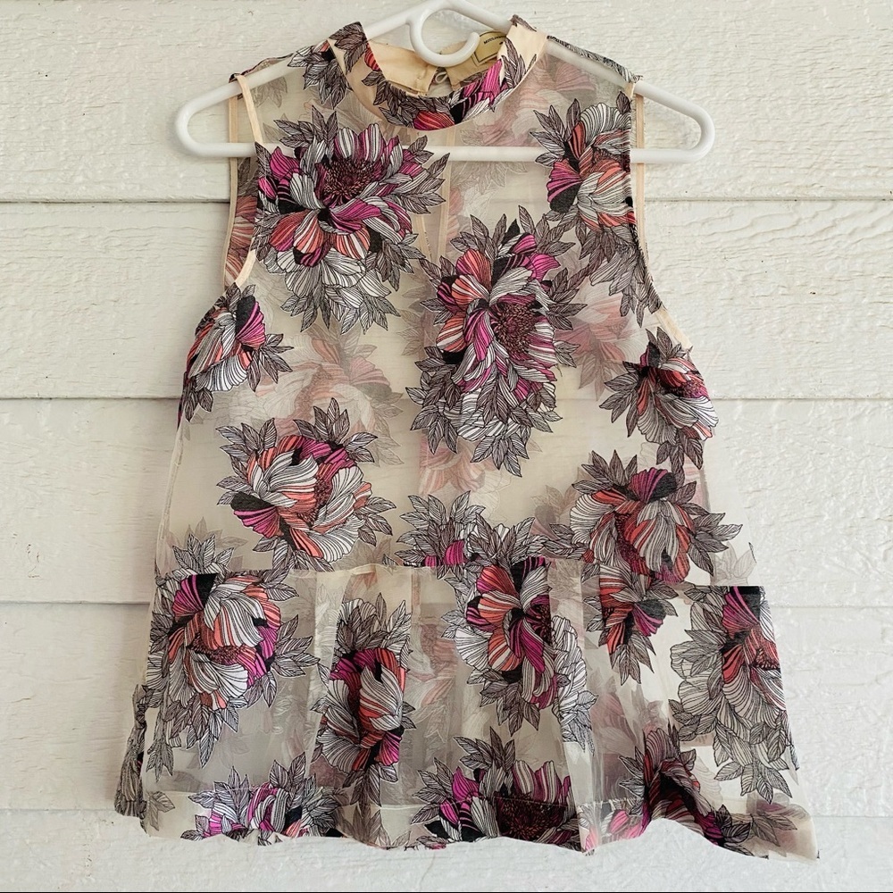 Anthropologie | Moulinette Soeurs Floral Sleeveless Peplum Sheer Blouse 2